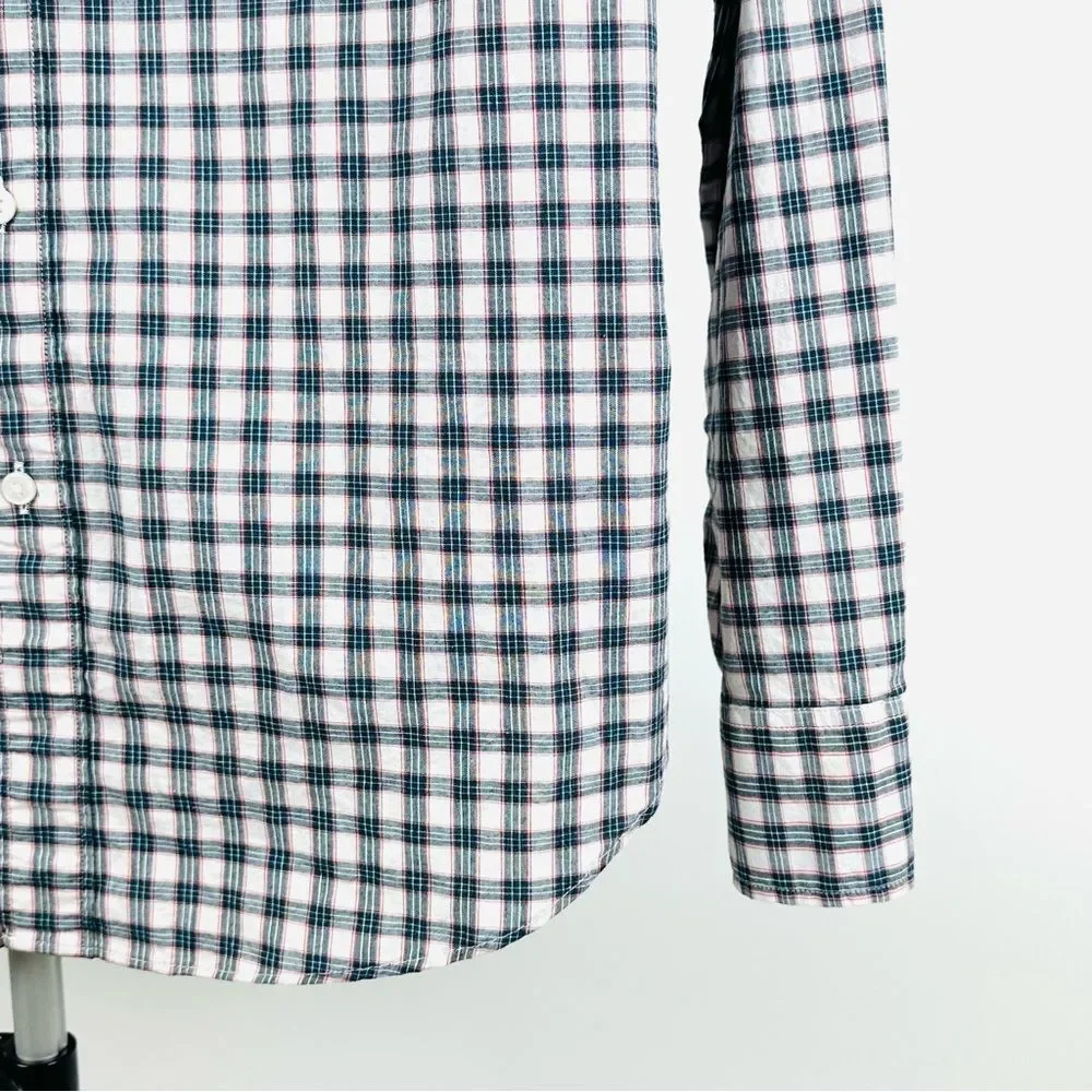 J.Crew Men’s SZ L Cotton Elastane Plaid Button Shirt Blue White Red Long Sleeve